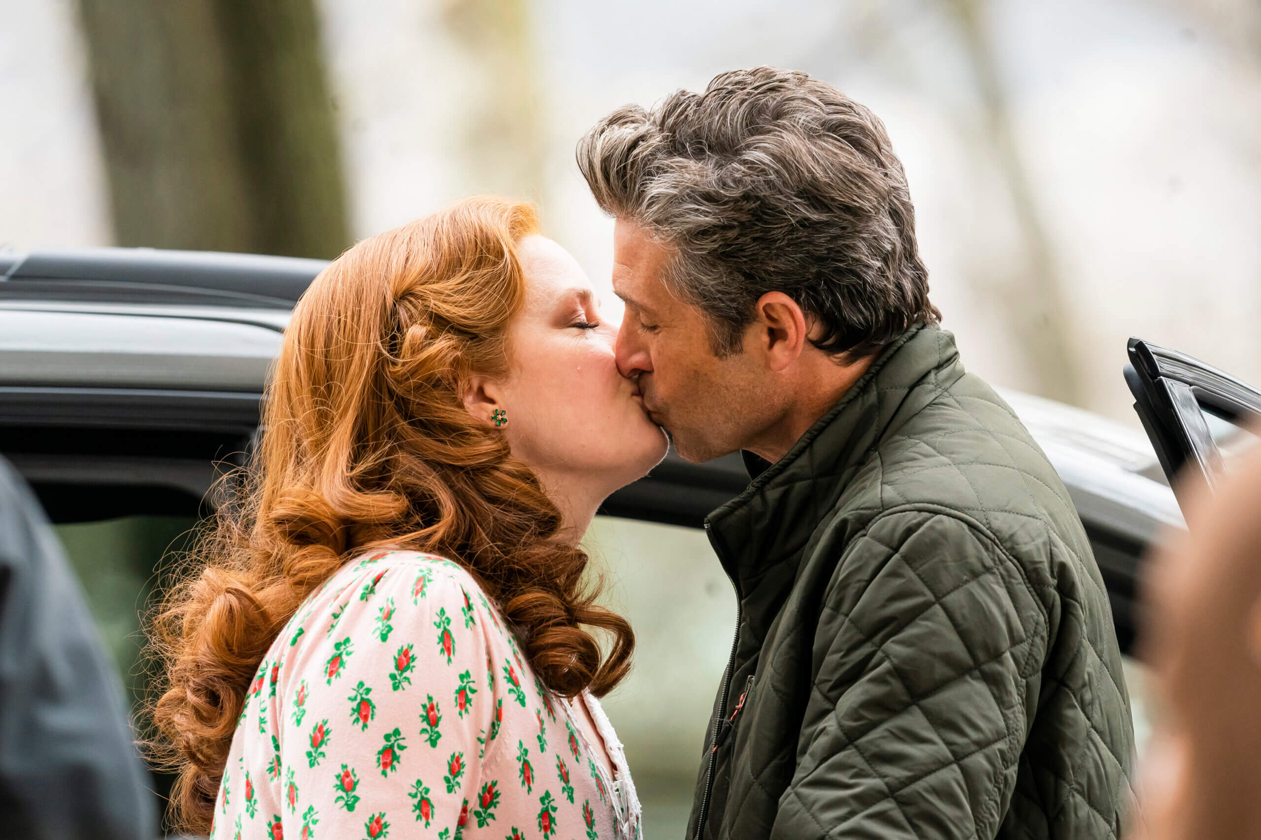 Amy Adams és Patrick Dempsey a Disenchated forgatásán